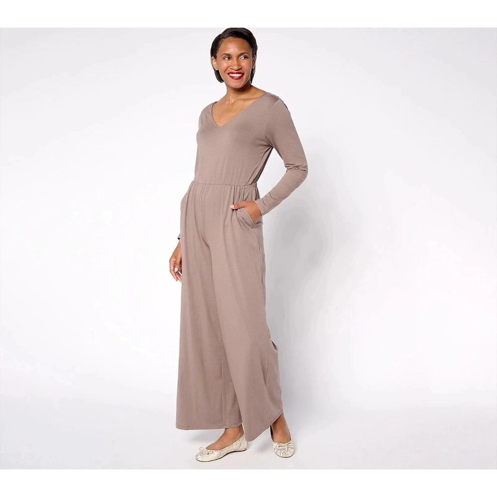 AnyBody‎ Tall Cozy Knit Long-Sleeve V-Neck Jumpsuit Tall XL
